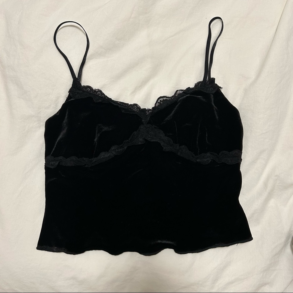 Lace Trim Velvet Cami Top